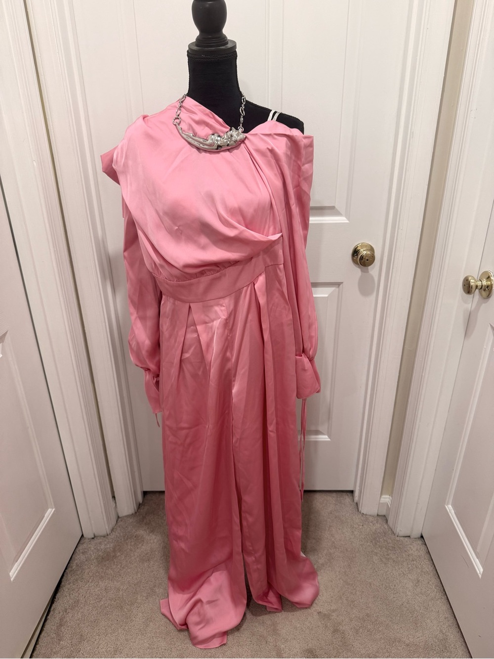 ASOS One-Shoulder Pink Satin Jumpsuit